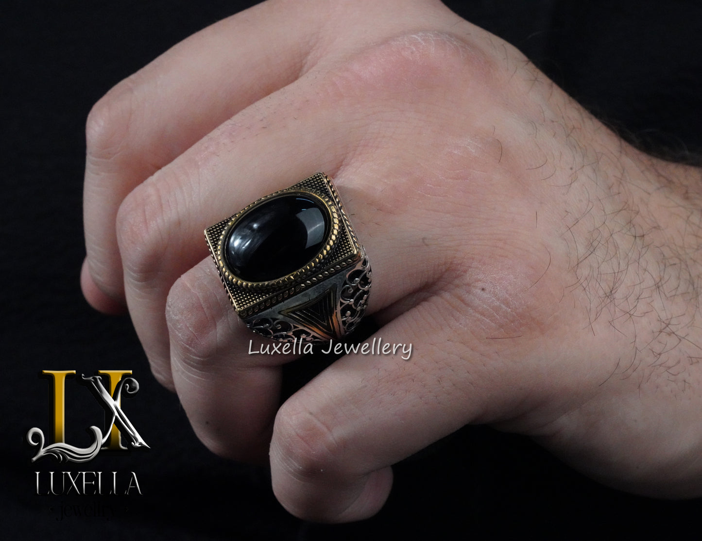 Sterling Silver 925 Onyx Men's Ring -Unique Handmade Men's Ring - Men's Onyx Ring