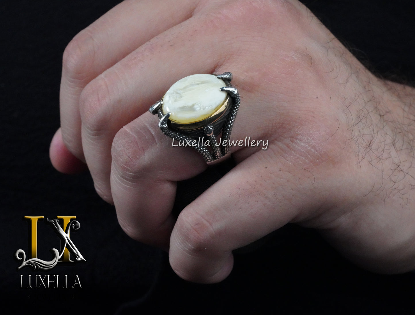 Sterling Silver Mother of Pearl Men's Ring - Handcrafted Ring for Men - Handmade Men's Ring