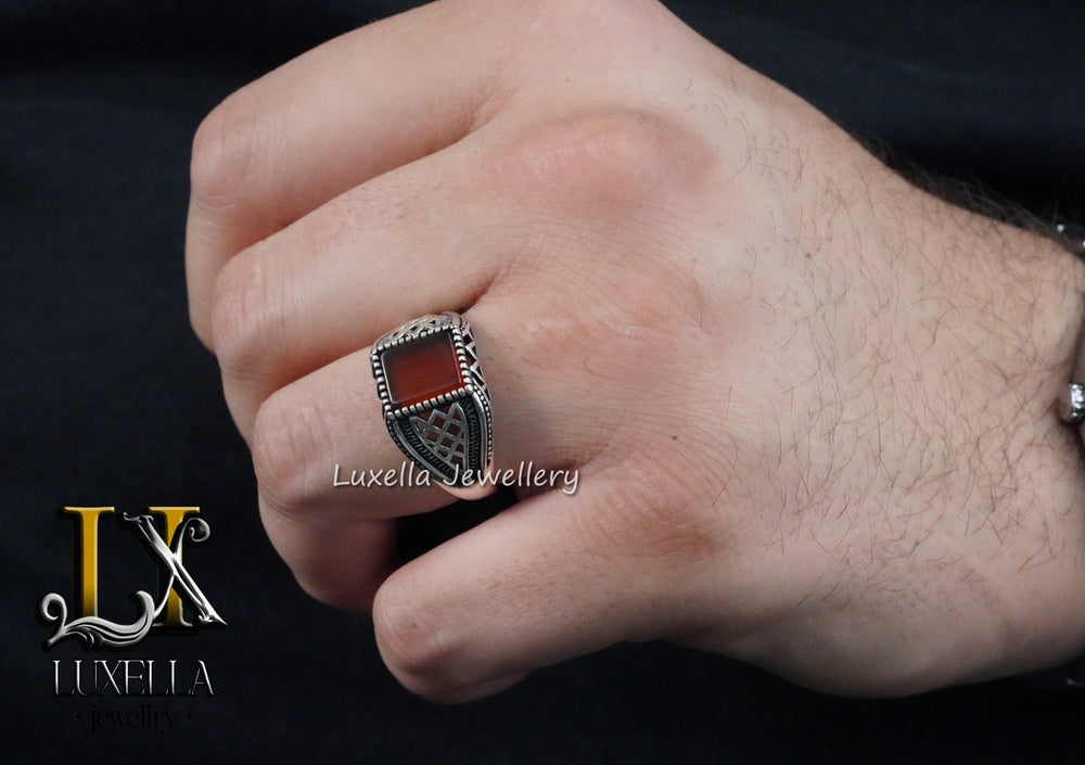 Sterling Silver Agate Men's Ring - Unique Handcrafted Ring for Men