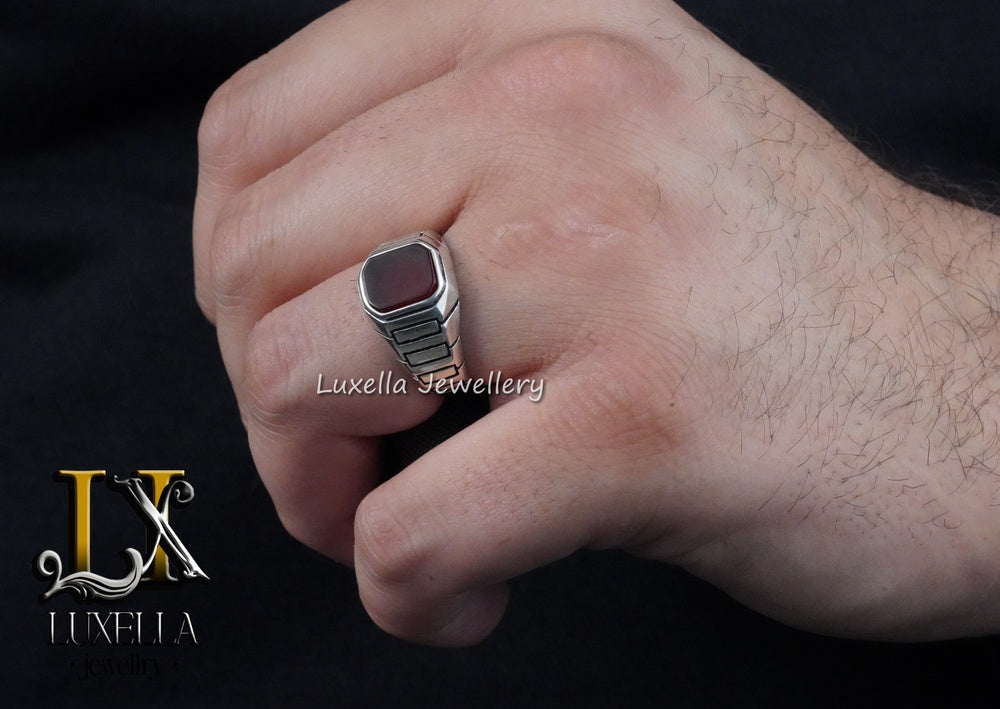 Sterling Silver Agate Men's Ring - Unique Handcrafted Jewelry for Men