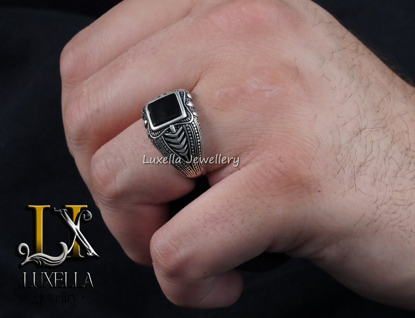 Sterling Silver 925 Onyx Men's Ring - Unique Handmade Men's Ring - Men's Onyx Ring