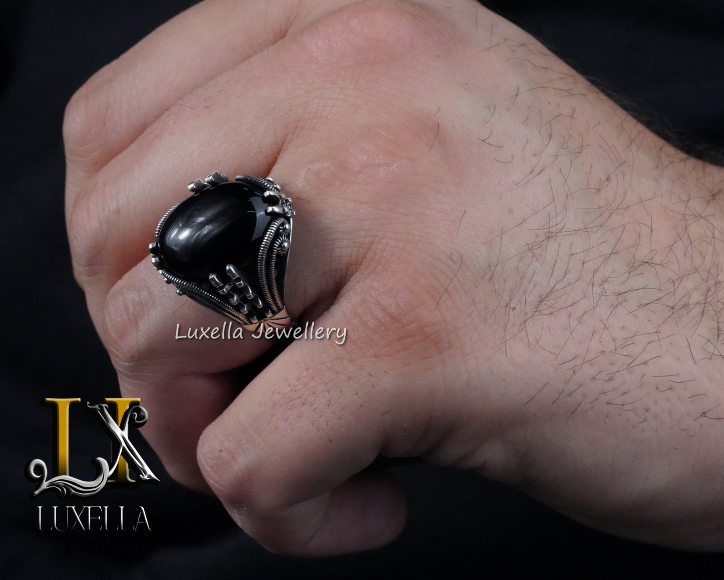 Sterling Silver 925 Onyx Men's Ring -Unique Handmade Men's Ring - Men's Onyx Ring