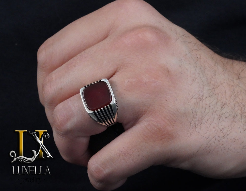 Sterling Silver Agate Men's Ring - Unique Handcrafted Statement Ring for Men