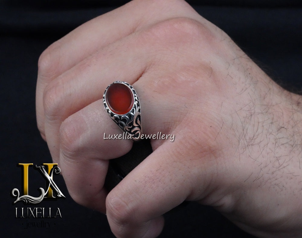 Sterling Silver Agate Men's Ring - Unique Handcrafted Ring for Men