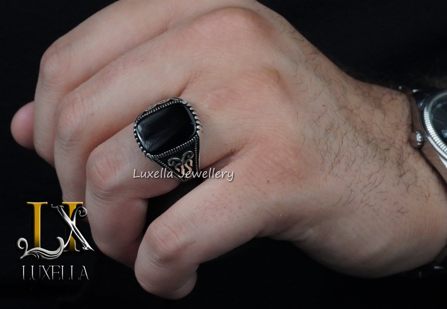 Sterling Silver 925 Onyx Men's Ring - Unique Handmade Men's Ring - Men's Onyx Ring