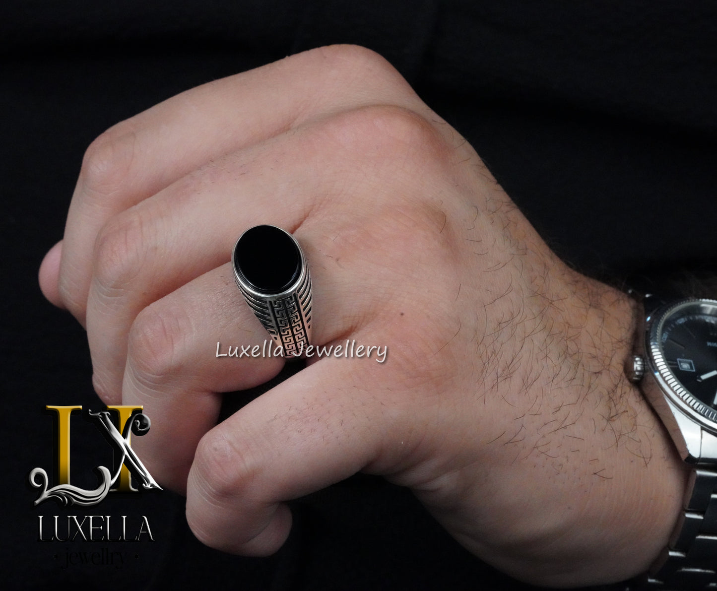 Sterling Silver 925 Onyx Men's Ring - Unique Handmade Men's Ring - Men's Onyx Ring