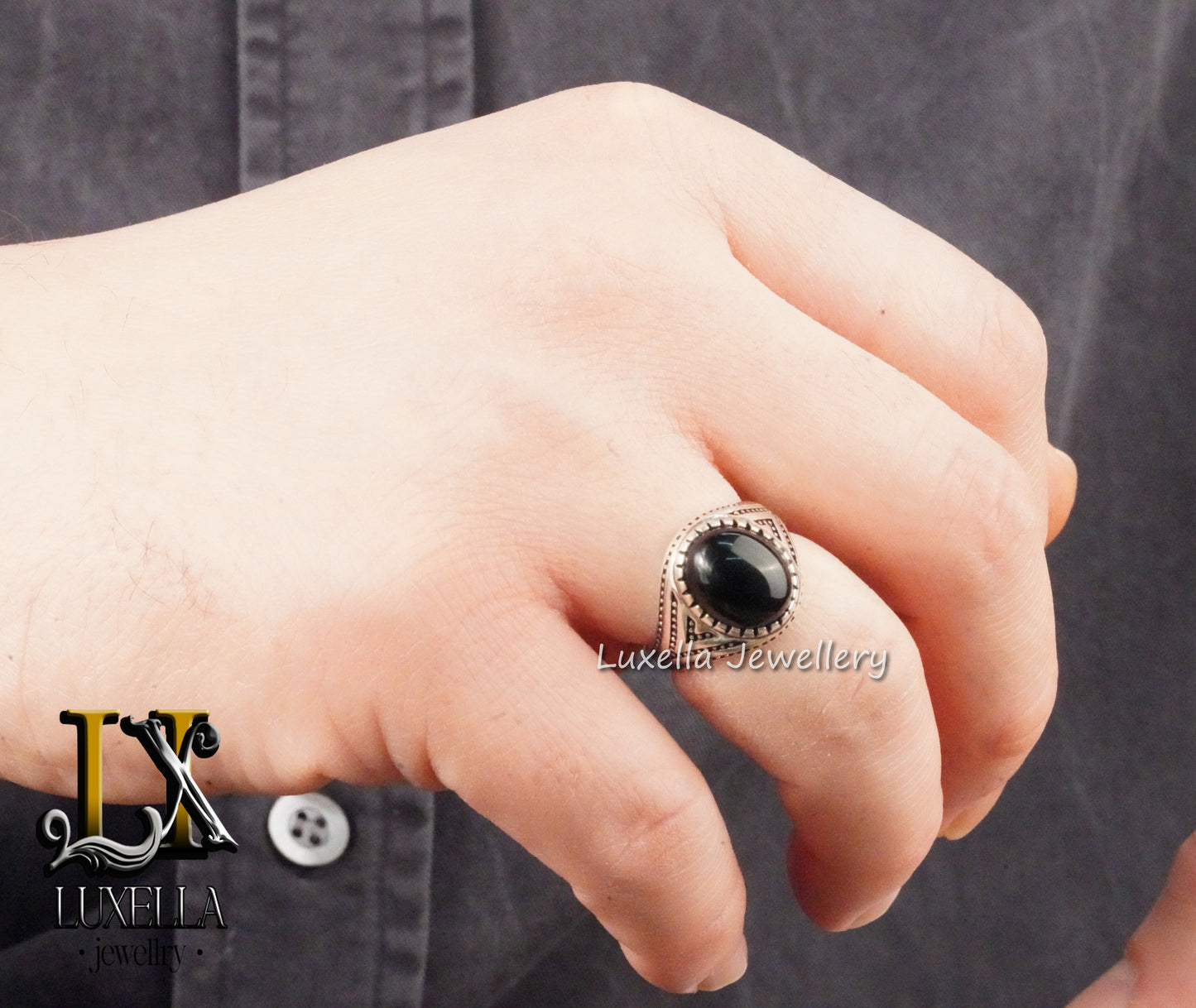 Sterling Silver 925 Onyx Men's Ring - Unique Handmade Men's Ring - Men's Onyx Ring