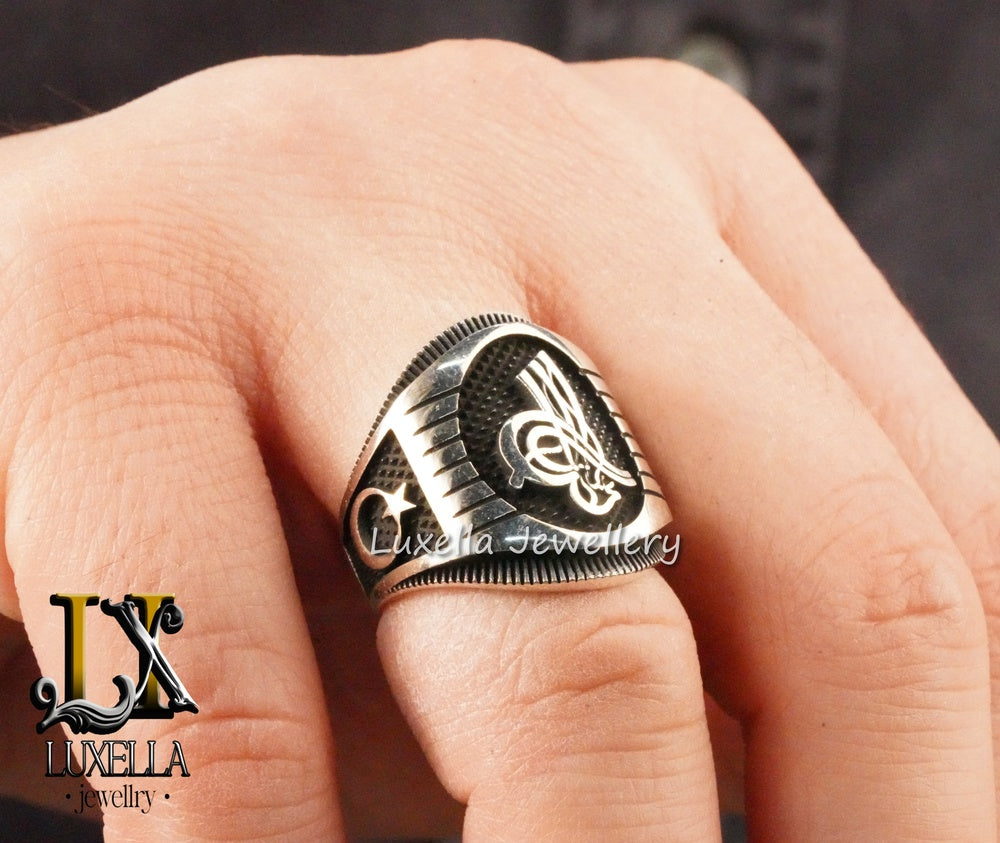 Ottoman Tugra Ring - Ottoman Signature Ring - Ottoman Sultan's Seal Ring - Turkish Calligraphy Ring - Ottoman Ring - Sterling Silver 925 Men's Ring